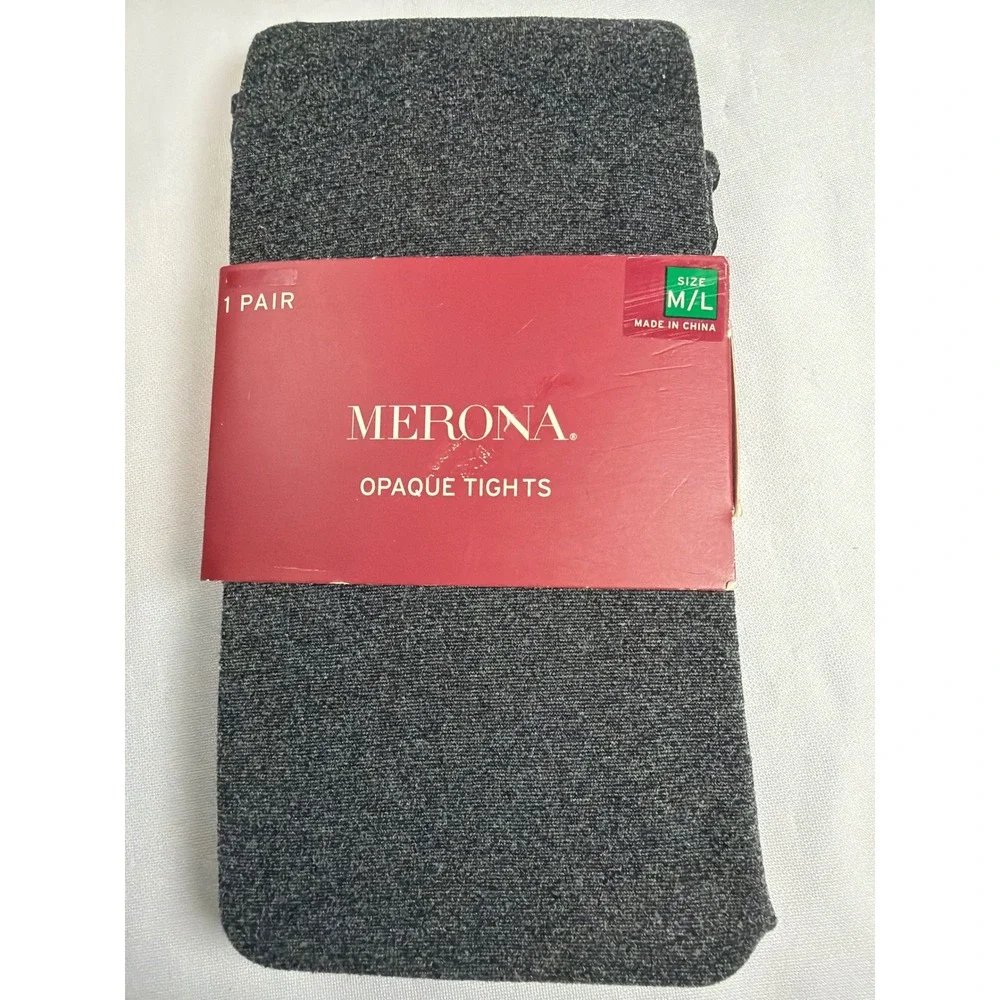 Merona Opaque Tights Women‎ M/L Charcoal Heather Gray Nylon Spandex Minimalist